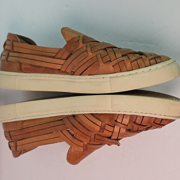 Frye lvy Camel Leather Huarache Woven Slip On Shoes White Soles Size 7.5 - Picture 9 of 11